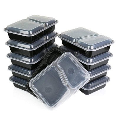 "2-Compartment Rectangular Microwavable  Heavy Weight Container with Lid"